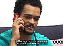 Pregnant gorgeous Czech wife cheats on loving husband with stranger fuck on sofa