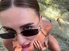 a stranger on beach gets best pov blowjob ending cum on face and tits