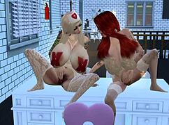 omg horny nurse bella fucks patient mila's ass 😈🍑