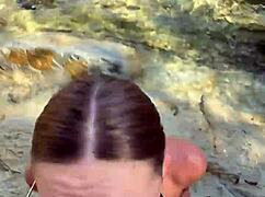 a stranger on beach gets best pov blowjob ending cum on face and tits