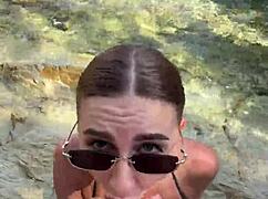 a stranger on beach gets best pov blowjob ending cum on face and tits