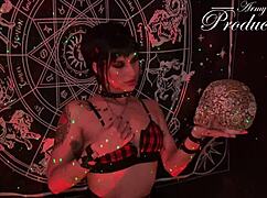 gothic girl performs intimate ritual with boyfriend in shadows