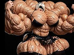 2b turns into muscular giantess in pump factory animation