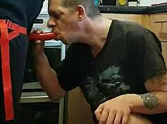 She pegs boyfriend's ass to mouth in kitchen public cornfield then bathroom