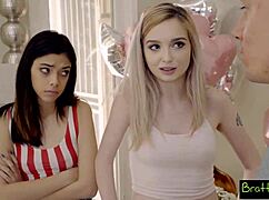 Two Skinny Teens Pound Stepbrother In Taboo Threesome Bang!