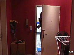 brother cums on step sister's wet look leggings ass after hardcore roleplay blowjob in german pov.