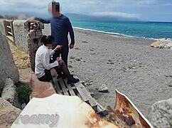 i flash my dick for risky beach blowjob with stocking teacher student nearly caught