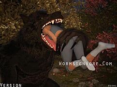 Werewolf devours barefoot cocktail waitress feet and swallows monster load