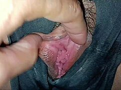 shaved tight pussy of pretty big tits amateur spread wide for deep creampie fucking orgasm