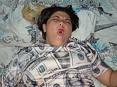 blonde fuck doll in sweater just keeps riding cock after cock nonstop