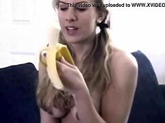 Horny Babe Devours Banana in Steamy Blowjob