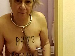 french slave binds herself for uro self-session and humiliations