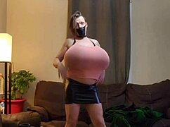 Shanneltrav crossdresses flaunts massive huge transsexual tits boobs