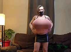 Shanneltrav crossdresses flaunts massive huge transsexual tits boobs