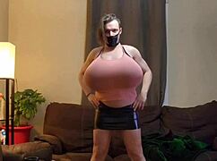 Shanneltrav crossdresses flaunts massive huge transsexual tits boobs