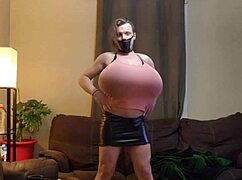 Shanneltrav crossdresses flaunts massive huge transsexual tits boobs