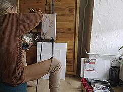 What If Blonde Babe Paints Her Pussy Flower Teasingly?