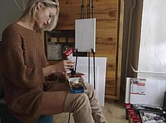 What If Blonde Babe Paints Her Pussy Flower Teasingly?