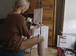 What If Blonde Babe Paints Her Pussy Flower Teasingly?