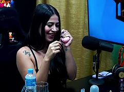 so this brazilian brunette luuh barbosa from podcast pépum no barraco rates ruan's cock strips see-through outdoors and talks dirty on camera