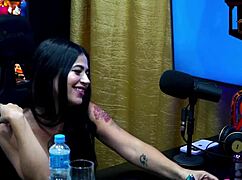 so this brazilian brunette luuh barbosa from podcast pépum no barraco rates ruan's cock strips see-through outdoors and talks dirty on camera