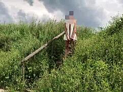 Public Flashing Wife Struts in White Outfit Outdoors