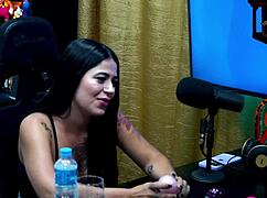 so this brazilian brunette luuh barbosa from podcast pépum no barraco rates ruan's cock strips see-through outdoors and talks dirty on camera
