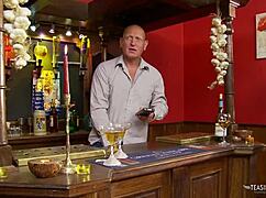 With Bar Empty Lusty Brunette Deepthroats Bartender's Monster Cock