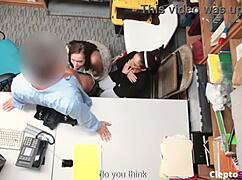 Cop Blackmails Stepmom into Deepthroat Blowjob Office Arrangement to Erase Charges