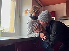 horny kitchen wife begs for pussy eating then doggystyle creampie with rabbit toy and natural tits