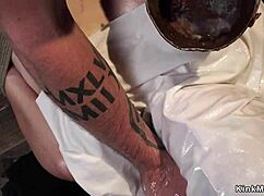 i'm hogtied choking on cock in one leg suspension pain