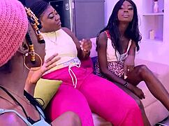 African BBW lesbians from neighborhood lick shaved pussies and use dildos wetly