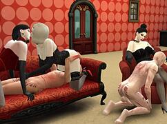 Sims 4 Femdom Mistresses Punish Perverts Anal Assfucking Cumshot BDSM Garage Shaved Pussy