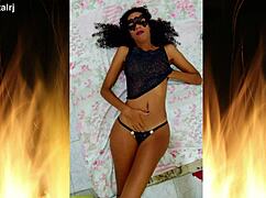 Jade's Curly Brunette Rio Pussy Flashes Fishnets for Husband Close-Up