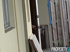 Landlord catches hot squatter bends her over for monster cock doggy cum?