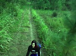 amateur latina redhead couple gets wild with big tits in outdoor public forest voyeur spot