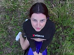 amateur latina redhead couple gets wild with big tits in outdoor public forest voyeur spot