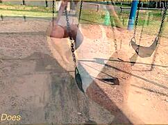 Wife Flashes Shaved Pussy on Swing with No Panties