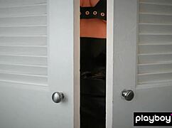 pierced all natural redhead la sirena teases in leather lingerie then strips to 69 pose