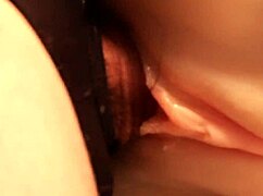 Sliding cock back into her shaved pussy close up for deep anal toy play