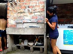 My horny latina neighbor bursts into the bathroom fucking her curvy ass till she squirts huge