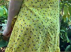 Wifey rocks cute summer dress braless outdoors flashing big tits blonde hair flowing
