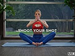 Blonde yoga milf Barbie rides college stud's big black cock cowgirl style