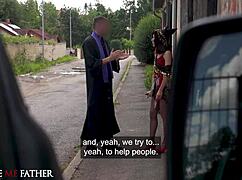 Petite Latina brunette picked up deepthroats huge cock in van rough