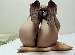 airi workouts in fishnets micro thong cameltoe tease