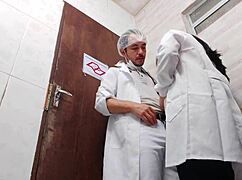 Nurse ditches condom fucking Asian doc in hospital toilet