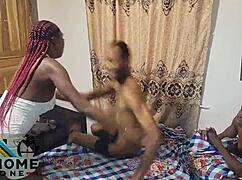 African Mom Shares Boyfriend's White Cock with Stepdaughter in Bedroom Doggystyle Cowgirl!