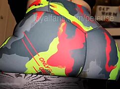 leggings stretched tight over her farting ass cheeks