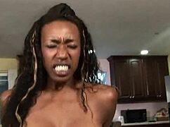 black slut loves ebony muff diving then rides big black cock doggystyle swallowing cum