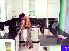 Navon bends Mary over kitchen counter for first-time dorm fuck with natural tits bouncing